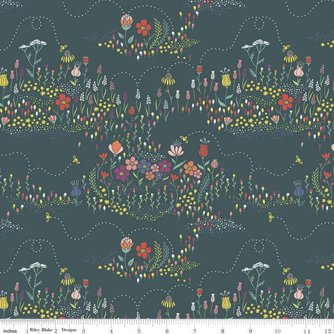 SALE Harmony Buzzing Meadow C11092 Spruce - Riley Blake Designs - Floral Flowers Bees Bee Green - Quilting Cotton Fabric