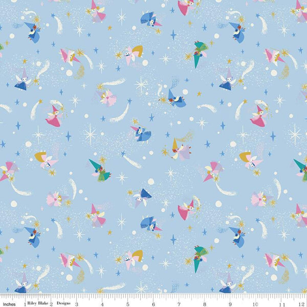 Little Brier Rose Fairies SC11073 Blue SPARKLE - Riley Blake Designs - Fairy Godmothers Antique Gold SPARKLE - Quilting Cotton Fabric