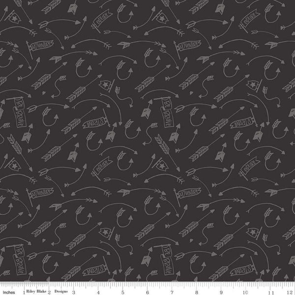 Fat Quarter End of Bolt Piece - CLEARANCE Into the Woods Crazy Arrows C11396 Black - Riley Blake - Arrows Banners - Quilting Cotton Fabric