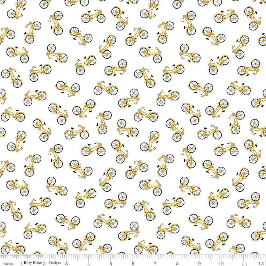 Petals and Pedals Bikes C11143 White - Riley Blake Designs - Bicycles Bicycle - Quilting Cotton Fabric