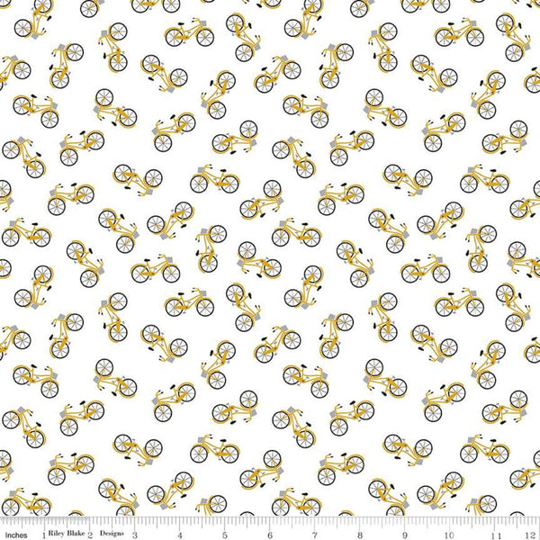 Petals and Pedals Bikes C11143 White - Riley Blake Designs - Bicycles Bicycle - Quilting Cotton Fabric