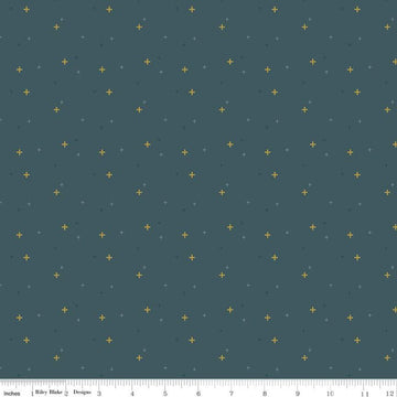 SALE Sparkler SC650 Mediterranean SPARKLE - Riley Blake Designs - Plus Signs Gold SPARKLE Metallic Green Blue - Quilting Cotton Fabric