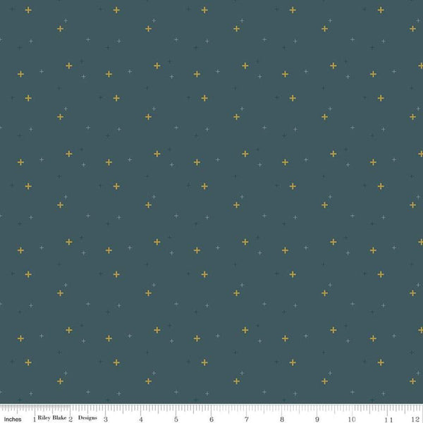 SALE Sparkler SC650 Mediterranean SPARKLE - Riley Blake Designs - Plus Signs Gold SPARKLE Metallic Green Blue - Quilting Cotton Fabric