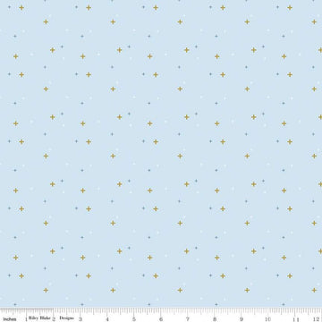 DEAL Sparkler SC650 Boy Blue SPARKLE - Riley Blake Designs - Plus Signs Gold SPARKLE Metallic - Quilting Cotton Fabric