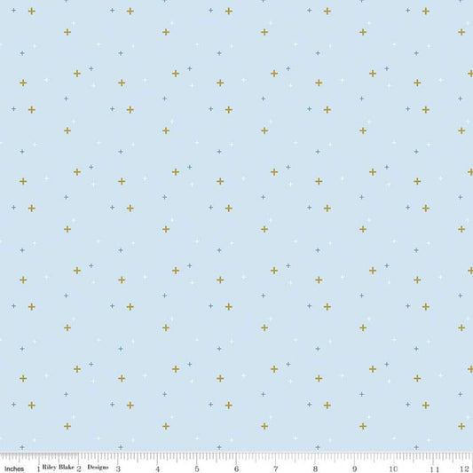DEAL Sparkler SC650 Boy Blue SPARKLE - Riley Blake Designs - Plus Signs Gold SPARKLE Metallic - Quilting Cotton Fabric