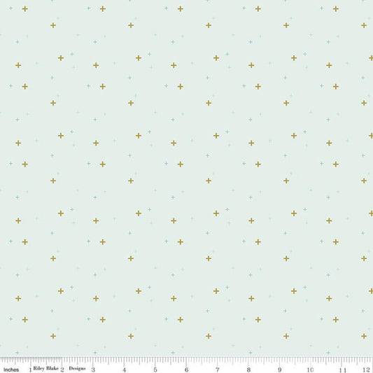 DEAL Sparkler SC650 Bleached Denim SPARKLE - Riley Blake Designs - Plus Signs Gold SPARKLE Metallic Blue - Quilting Cotton Fabric