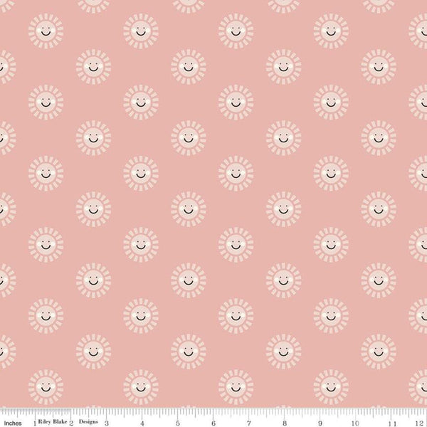 SALE FLANNEL Salt and Honey Sunny Skies F11451 Frosting - Riley Blake Designs - Juvenile Smiling Suns Sun Pink - FLANNEL Cotton Fabric