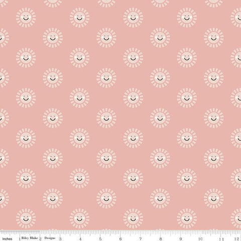 FLANNEL Salt and Honey Sunny Skies F11451 Frosting - Riley Blake Designs - Juvenile Smiling Suns Sun Pink - FLANNEL Cotton Fabric