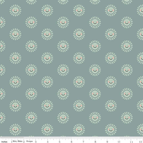 SALE FLANNEL Salt and Honey Sunny Skies F11451 Teal - Riley Blake Designs - Juvenile Smiling Suns Sun - FLANNEL Cotton Fabric