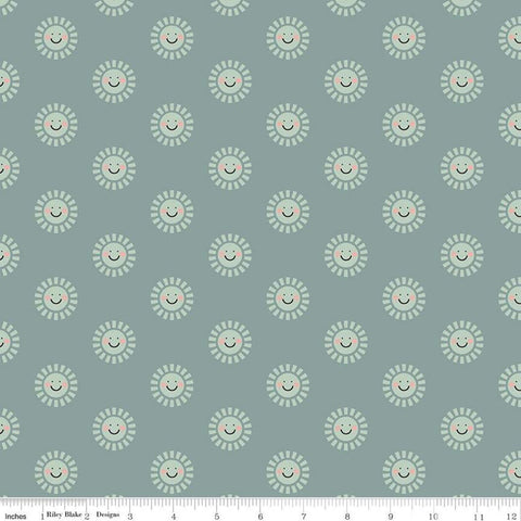 SALE FLANNEL Salt and Honey Sunny Skies F11451 Teal - Riley Blake Designs - Juvenile Smiling Suns Sun - FLANNEL Cotton Fabric