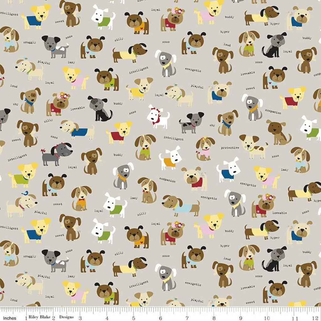 15" End of Bolt - Cooper Dogs C11401 Taupe - Riley Blake Designs - Juvenile Children's Dogs Dog Text - Quilting Cotton Fabric