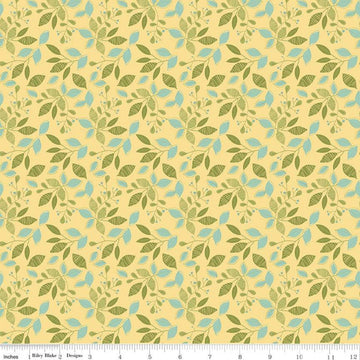 25" End of Bolt - CLEARANCE Adel in Spring Leaves C11421 Buttercream - Riley Blake Designs - Leaf Sprigs Yellow - Quilting Cotton Fabric