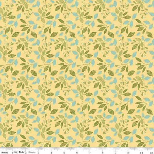 25" End of Bolt - CLEARANCE Adel in Spring Leaves C11421 Buttercream - Riley Blake Designs - Leaf Sprigs Yellow - Quilting Cotton Fabric