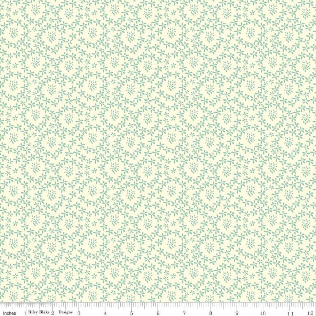 SALE Adel in Spring Daisy C11425 Cream - Riley Blake Designs - Floral Flowers Circular Lattice Blue Green - Quilting Cotton Fabric