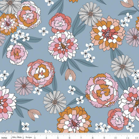 Fat Quarter End of Bolt - SALE Heartsong Main C11300 Blue - Riley Blake Designs - Floral Flowers - Quilting Cotton Fabric