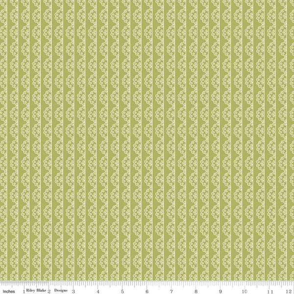 Adel in Spring Lace Stripe C11426 Asparagus - Riley Blake Designs - Scalloped Stripes Striped Green - Quilting Cotton Fabric