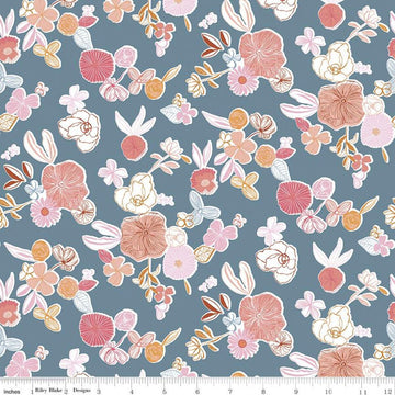 CLEARANCE Heartsong Floral C11301 Blue - Riley Blake Designs - Flower Flowers - Quilting Cotton Fabric
