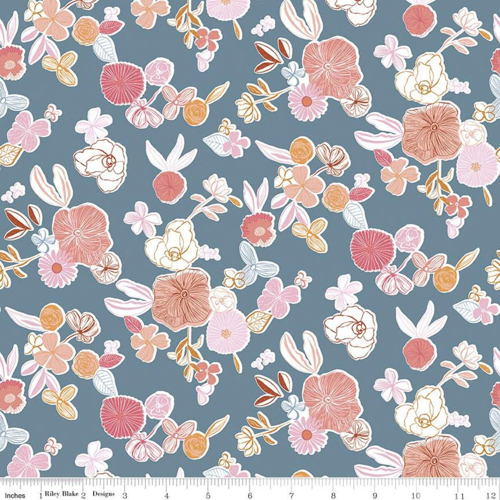 SALE Heartsong Floral C11301 Blue - Riley Blake Designs - Flower Flowers - Quilting Cotton Fabric