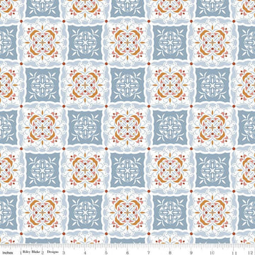 CLEARANCE Heartsong Tiles C11303 Blue - Riley Blake Designs - Geometric Medallions with White - Quilting Cotton Fabric