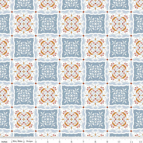 SALE Heartsong Tiles C11303 Blue - Riley Blake Designs - Geometric Medallions with White - Quilting Cotton Fabric