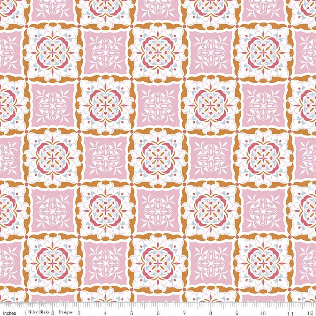 CLEARANCE Heartsong Tiles C11303 Pink - Riley Blake - Geometric Medallions with White - Quilting Cotton Fabric