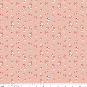CLEARANCE Heartsong Stems C11304 Peach - Riley Blake Designs - Floral Flowers with White - Quilting Cotton Fabric