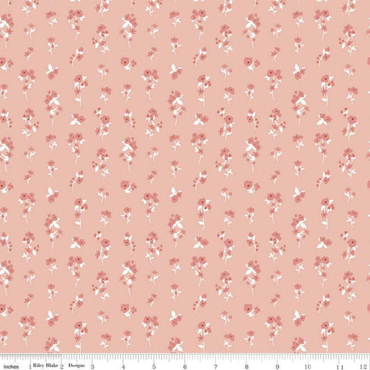 CLEARANCE Heartsong Stems C11304 Peach - Riley Blake Designs - Floral Flowers with White - Quilting Cotton Fabric