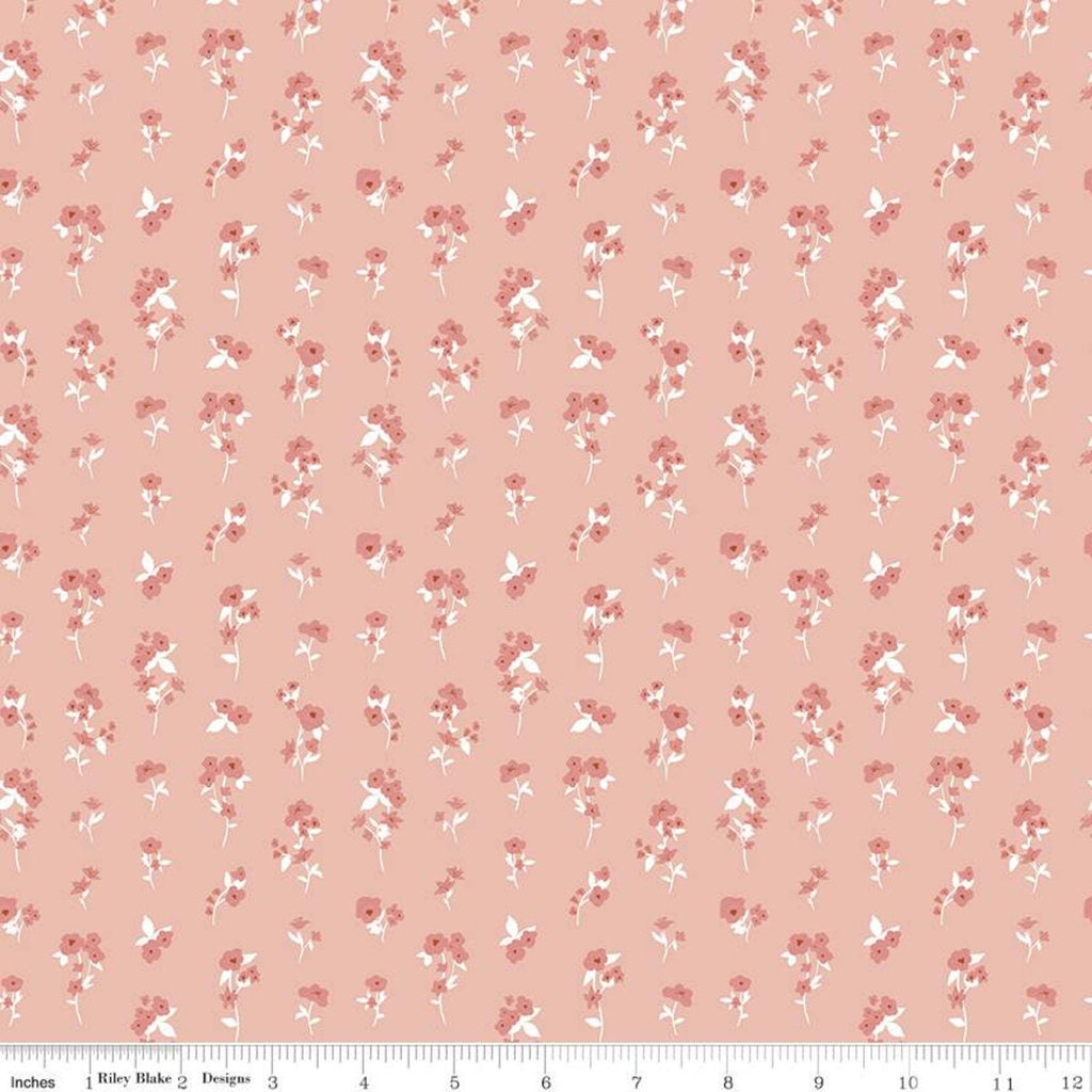 SALE Heartsong Stems C11304 Peach - Riley Blake Designs - Floral Flowers with White - Quilting Cotton Fabric