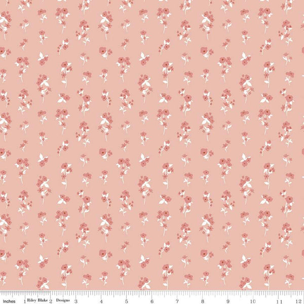 CLEARANCE Heartsong Stems C11304 Peach - Riley Blake Designs - Floral Flowers with White - Quilting Cotton Fabric