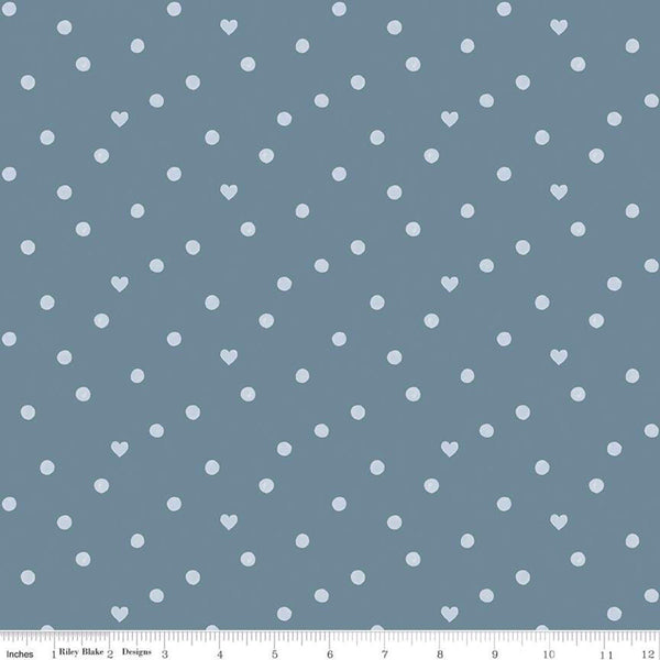 SALE Heartsong Hearts C11306 Blue - Riley Blake Designs - Heart Dots - Quilting Cotton Fabric