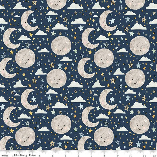 SALE FLANNEL Baby Boy Moon and Stars F11442 Navy - Riley Blake Designs - Juvenile Moons Stars Clouds Blue - FLANNEL Cotton Fabric