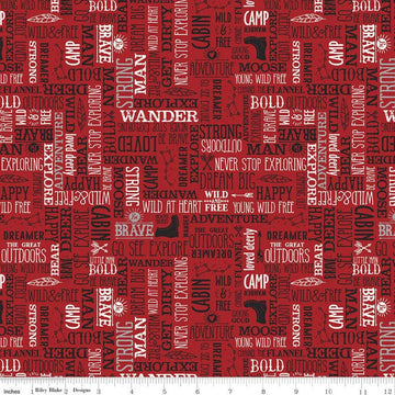 CLEARANCE FLANNEL Wild at Heart Words F11448 Red - Riley Blake Designs - Outdoors Icons Text Cream Red Black - FLANNEL Cotton Fabric