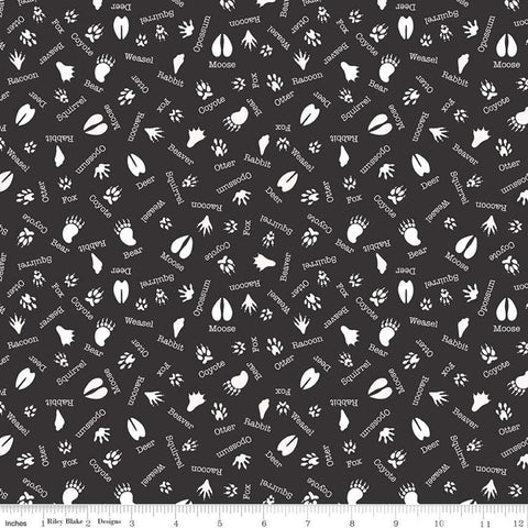 10" End of Bolt - SALE Into the Woods Tracks C11394 Black - Riley Blake Designs - Animal Names Paw Prints - Quilting Cotton Fabric