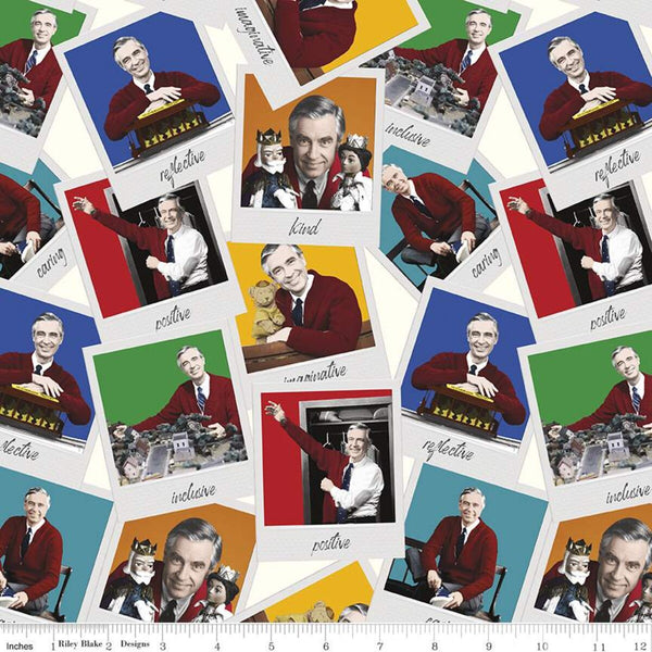 SALE Mister Rogers' Neighborhood Main CD11460 White - Riley Blake - Nostalgia Fred Rogers DIGITALLY PRINTED  - Quilting Cotton Fabric