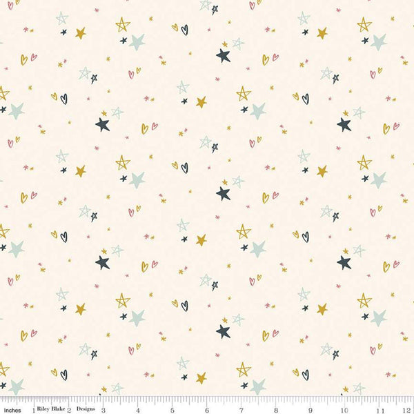 18" End of Bolt - SALE FLANNEL Salt and Honey Hearts and Stars F11450 Cream - Riley Blake Designs - Star Heart - FLANNEL Cotton Fabric