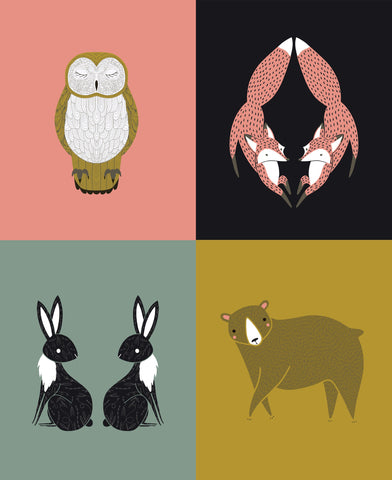 SALE Nocturnal Panel 48330 Multi - Moda Fabrics - Woodland Animals Bear Owl Foxes Rabbits - Cotton Quilting Fabric