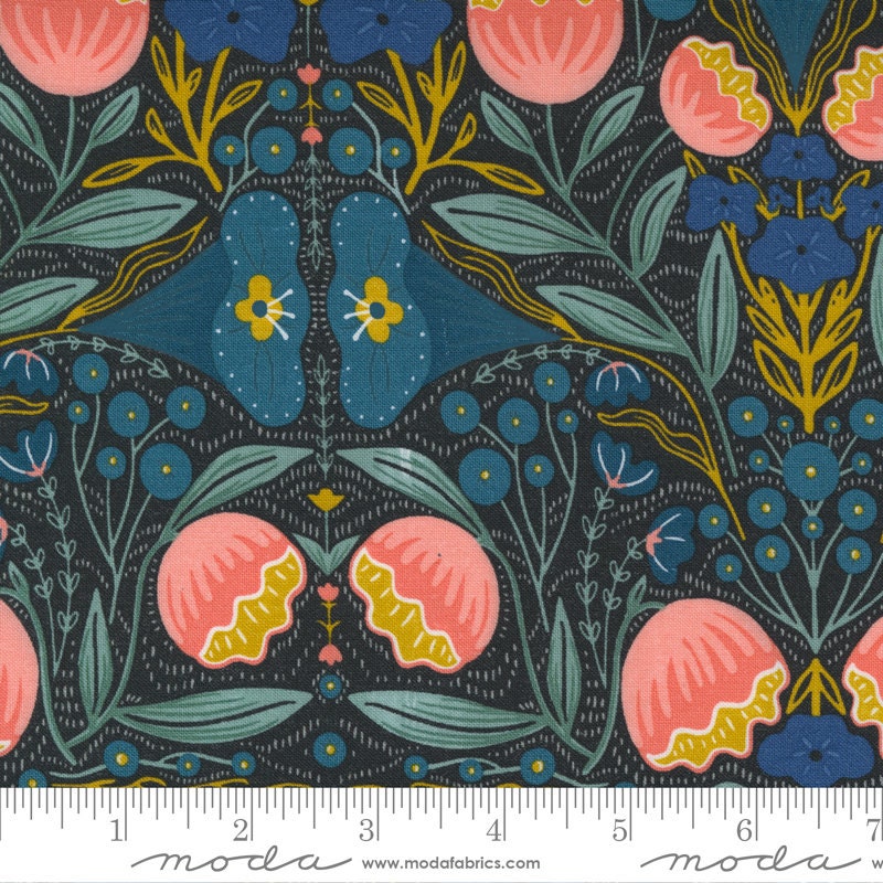 Nocturnal Night Flowers 48331 Night - Moda Fabrics - Floral Flower on Black - Quilting Cotton Fabric