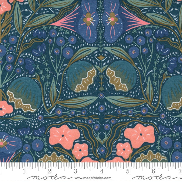 CLEARANCE Nocturnal Night Flowers 48331 Lake - Moda Fabrics - Floral Flower on Turquoise Blue Green - Quilting Cotton Fabric