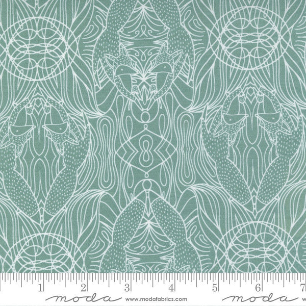 SALE Nocturnal Hidden Foxes 48335 Moss - Moda Fabrics - Animals Animal Fox Aqua - Quilting Cotton Fabric