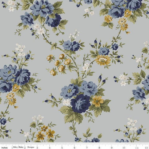 13" End of Bolt Piece - Buttercup Blooms Main C11150 Dusk - Riley Blake Designs - Floral Flowers Gray - Quilting Cotton Fabric
