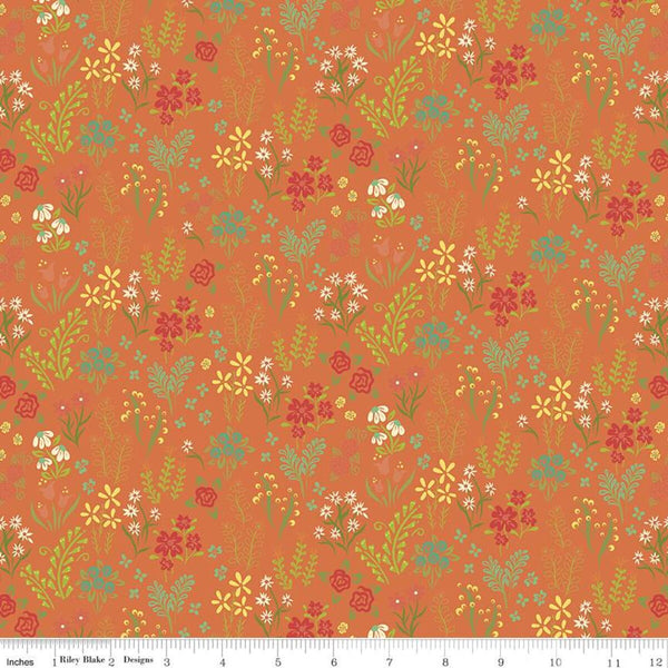 SALE Indigo Garden Scattered Floral C11272 Orange - Riley Blake Designs - Flowers - Quilting Cotton Fabric