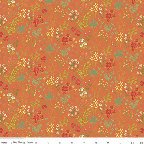 SALE Indigo Garden Scattered Floral C11272 Orange - Riley Blake Designs - Flowers - Quilting Cotton Fabric