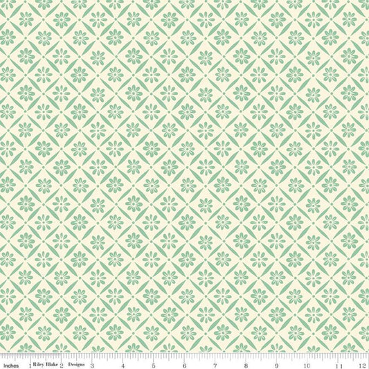 SALE Indigo Garden Diagonal Daisy C11273 Cream - Riley Blake Designs - Floral Flowers Geometric Lattice - Quilting Cotton Fabric