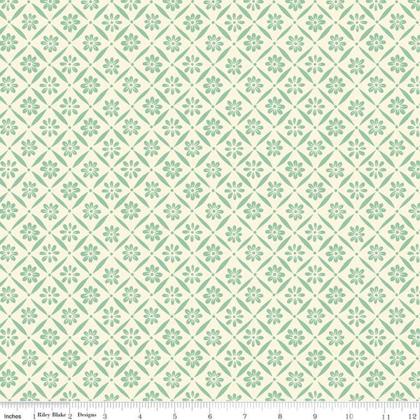 SALE Indigo Garden Diagonal Daisy C11273 Cream - Riley Blake Designs - Floral Flowers Geometric Lattice - Quilting Cotton Fabric