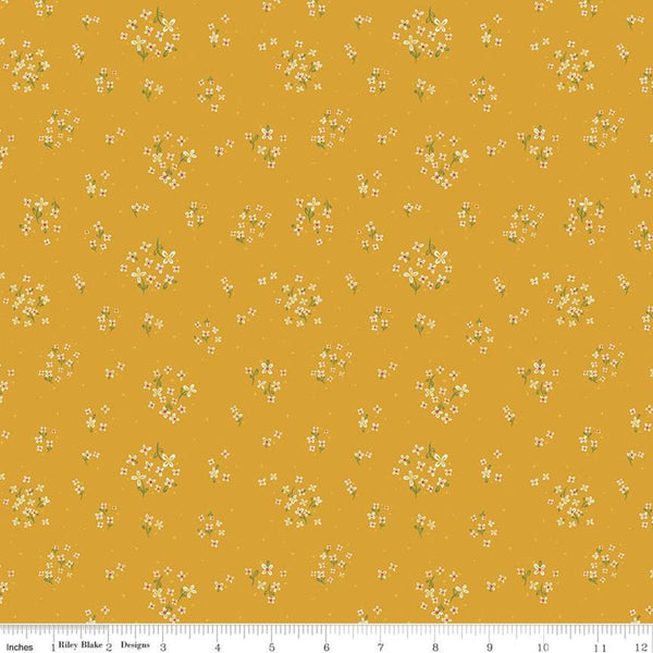 29" End of Bolt - SALE Indigo Garden Ditzy C11274 Mustard - Riley Blake Designs - Floral Flowers Gold - Quilting Cotton Fabric