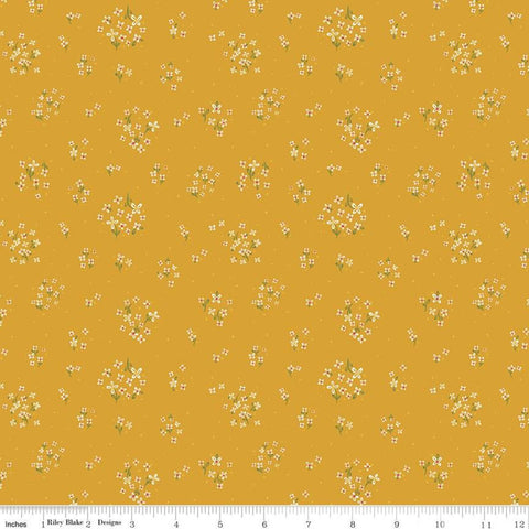 29" End of Bolt - SALE Indigo Garden Ditzy C11274 Mustard - Riley Blake Designs - Floral Flowers Gold - Quilting Cotton Fabric