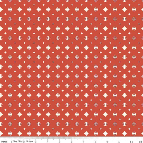 CLEARANCE Indigo Garden Plus Print C11276 Rouge - Riley Blake Designs - Geometric Cream on Red - Quilting Cotton Fabric