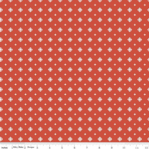 SALE Indigo Garden Plus Print C11276 Rouge - Riley Blake Designs - Geometric Cream on Red - Quilting Cotton Fabric