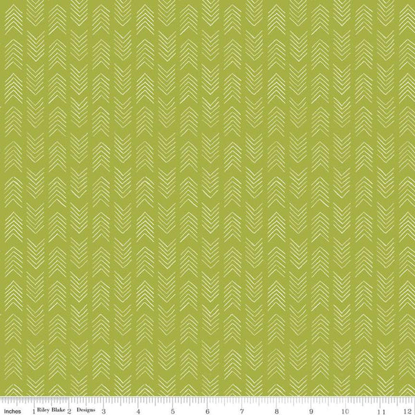 SALE Indigo Garden Arrows C11278 Leaf - Riley Blake Designs - Geometric Stripes Green - Quilting Cotton Fabric