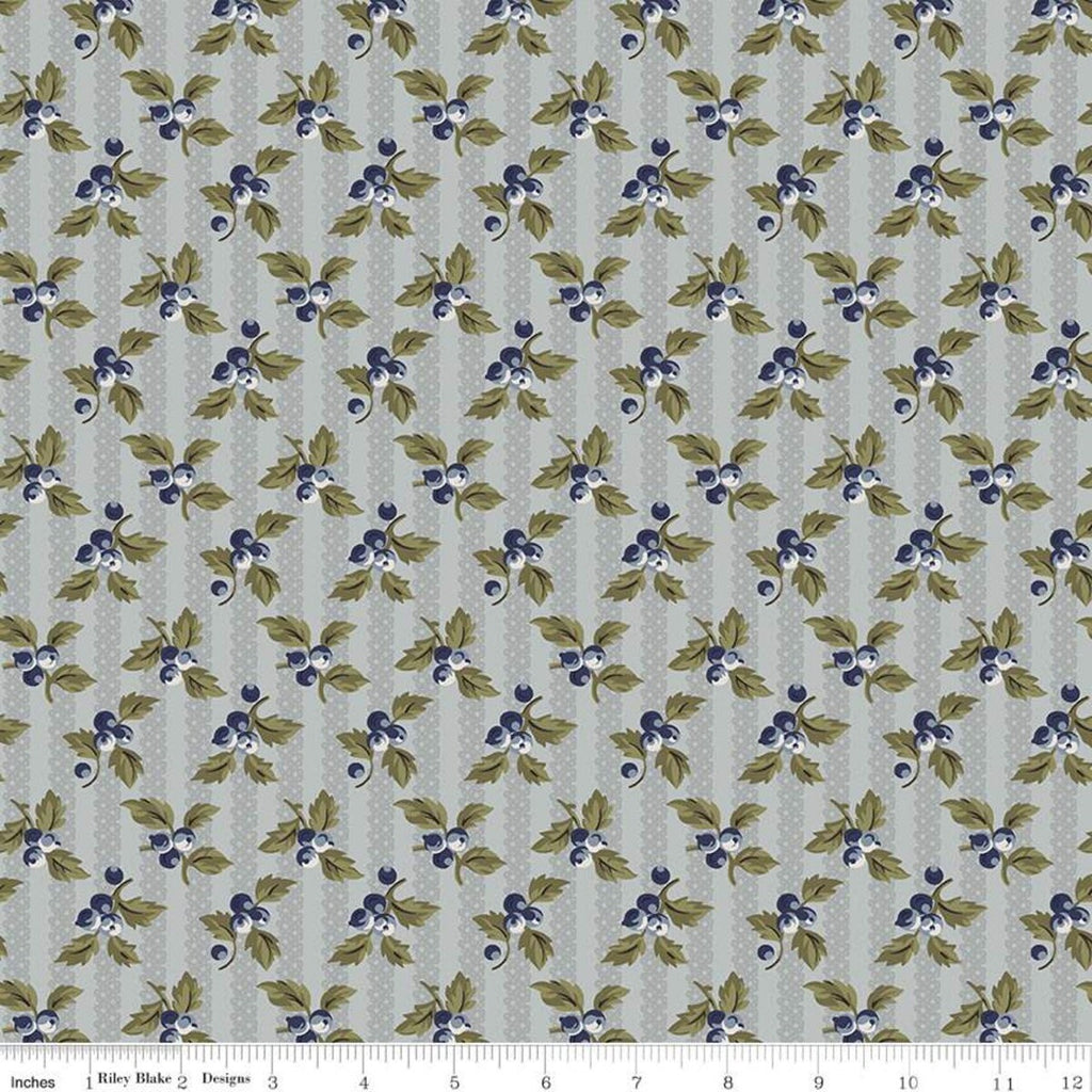 SALE Buttercup Blooms Stripe C11154 Dusk - Riley Blake Designs - Floral Flowers Gray Striped Background - Quilting Cotton Fabric